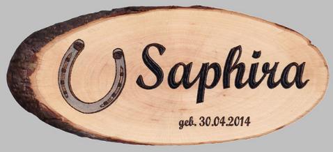 Boxenschild mit Hufeisen, Gravur: Saphira