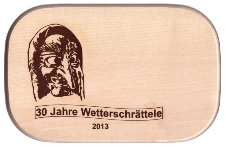 Schneidebrett Nr. 10210 mit Vereinsjubiläum Narrenzunft — Größe ca.16 x 25 x 1,5 cm