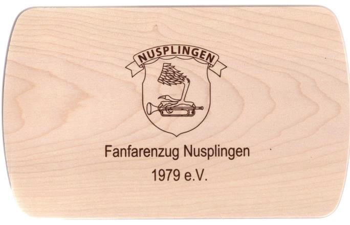 Frühstücksbrett Nr. 10030 für Vereinsmeisterschaft mit Wappen, gebrannt — Größe ca.15 x 24 x 1 cm
