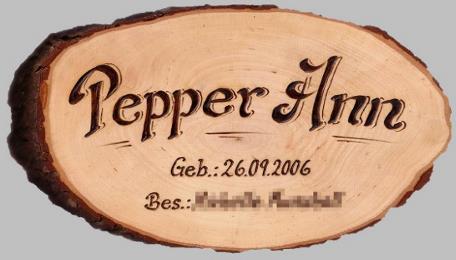 Boxenschild, Gravur: Pepper Ann