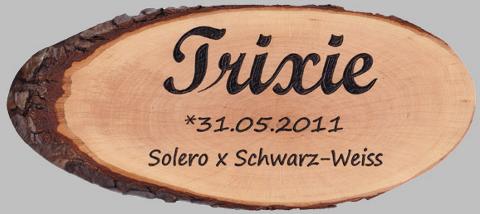 Boxenschild Holz, Gravur: Trixie