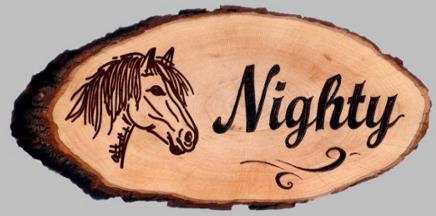 Boxenschild mit Pferd, Gravur: Nighty