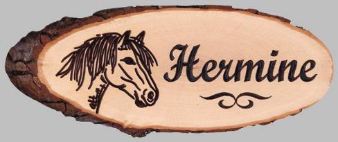 Boxenschild mit Pferd, Gravur: Hermine