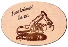 Schneidebrett Bagger, Gravur: Hier krmelt Luca