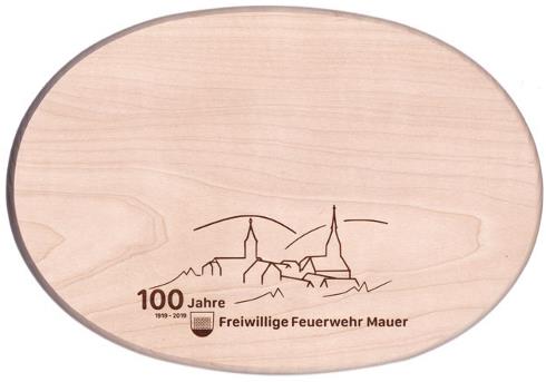 Frühstückbrett Holzteller 10110 Jubiläum Branddruck 100 Jahre freiwillige Feuerwehr Mauer